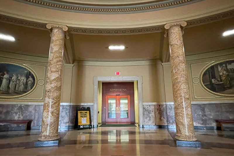 The doors to the Marywood Admissions Office located in the Liberal Arts Center